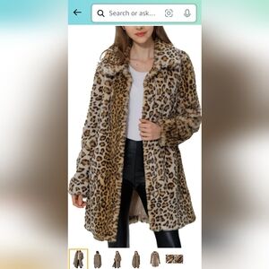 Faux leopard print fur coat